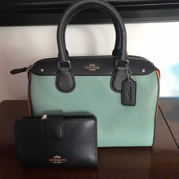 Coach Handbags - Coach BLUE MULTI Colorblock Leather MINI BENNETT & Wallet NWT